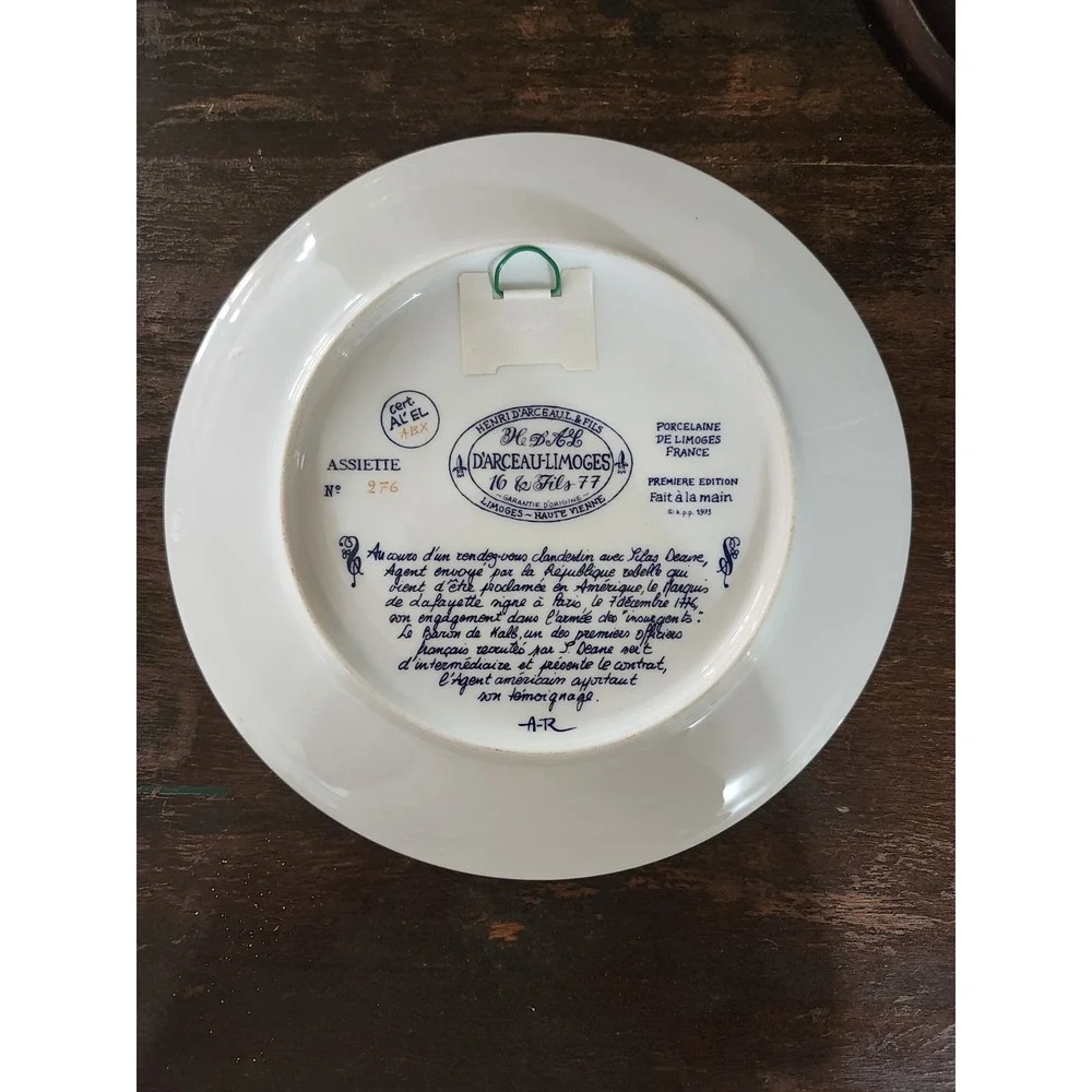 Vintage‎ Limoges Lafayette Collector Plate Lafayette Secret Contract #276